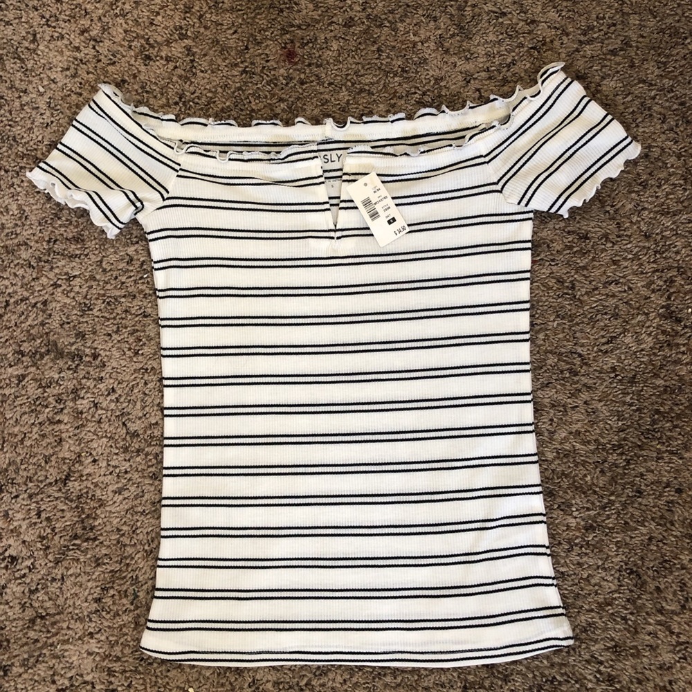 striped off the shoulder aero shirt